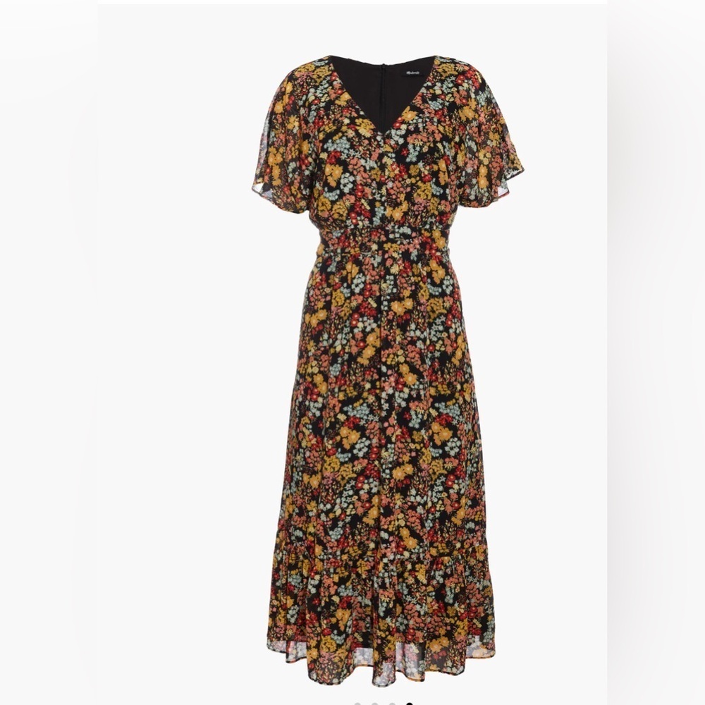 Madewell Dolman Sleeve Ruffle Hem Midi Dress Flower Garden Size 0
